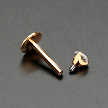 Detail View 1 of Rose Gold Gem Top Prong Set Steel Labret-Clear Gem